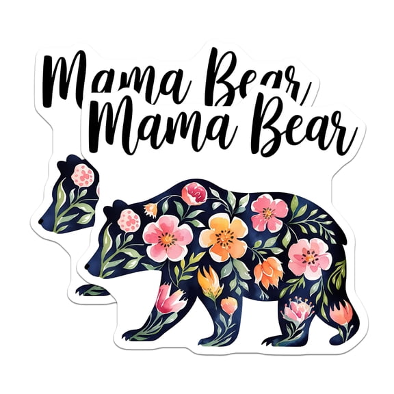 (2 Pack) Mama Bear Magnets - Flower Pattern Bear Magnets - Cute Animal Magnets for Fridge or Locker - 5" On Longest Side - for Cars, Fridges, Toolboxes - Made in USA - MAG3915