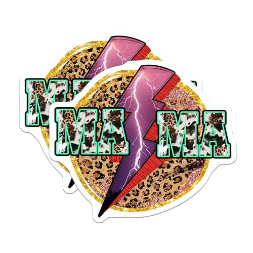 (2 Pack) Mama Lightning Bolt Magnets - Leopard Print Decor - Bold Mama Magnet Art - Unique Magnet Design for Mom - 5" On Longest Side - for Cars, Fridges, Toolboxes - Made in USA - MAG5617