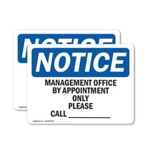 (2 Pack) Manager's Office By Appointment Only Please OSHA Notice Sign