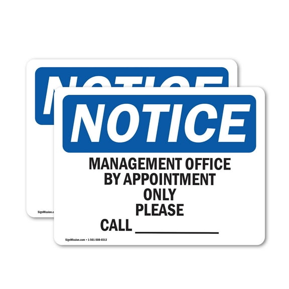 (2 Pack) Manager's Office By Appointment Only Please OSHA Notice Sign