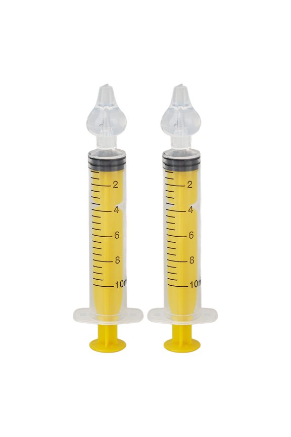 2-Pack Manual Syringe Baby Nasal Irrigator 10ml / 0.34 fl oz Silicone Reusable Washable Infant Nose Rinsing Device for Newborns & Toddlers, Yellow Safely Clears Sinus Congestion