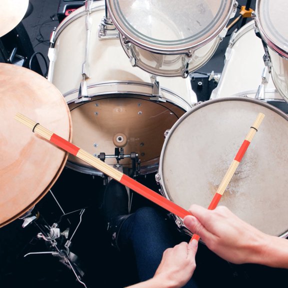 2-Pack Maple Beam Sticks with Black Rubber Rings for Drum Set red