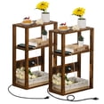 thumbnail image 1 of 2 Pack Maple End Table with Charging Station, Side Table for Living Room, Narrow Nightstand Bedside Table with Storage Shelves, Brown, 1 of 7