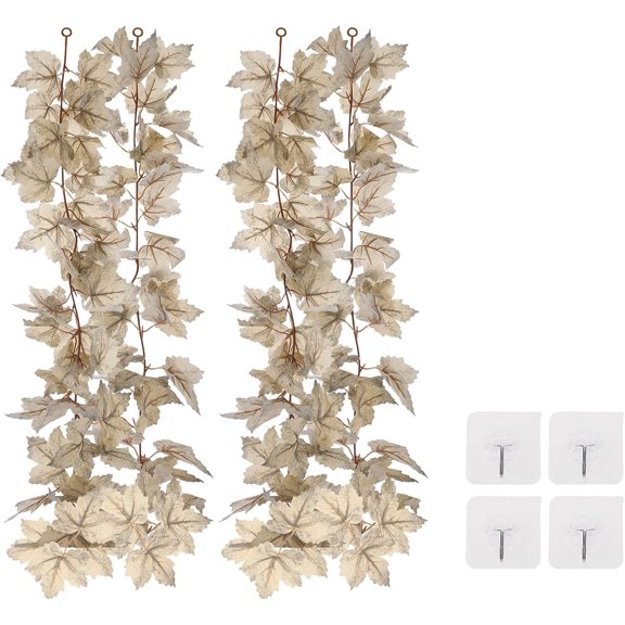 2 Pack Maple Leaf Fal Garland, 6FT Halloween Artificial Hanging Fall Leaves Vines with 4 Adhesive Hooks, Gothic Faux Greenery Rattan for Home Fireplace Mantel Wall Indoor Outdoor Decor