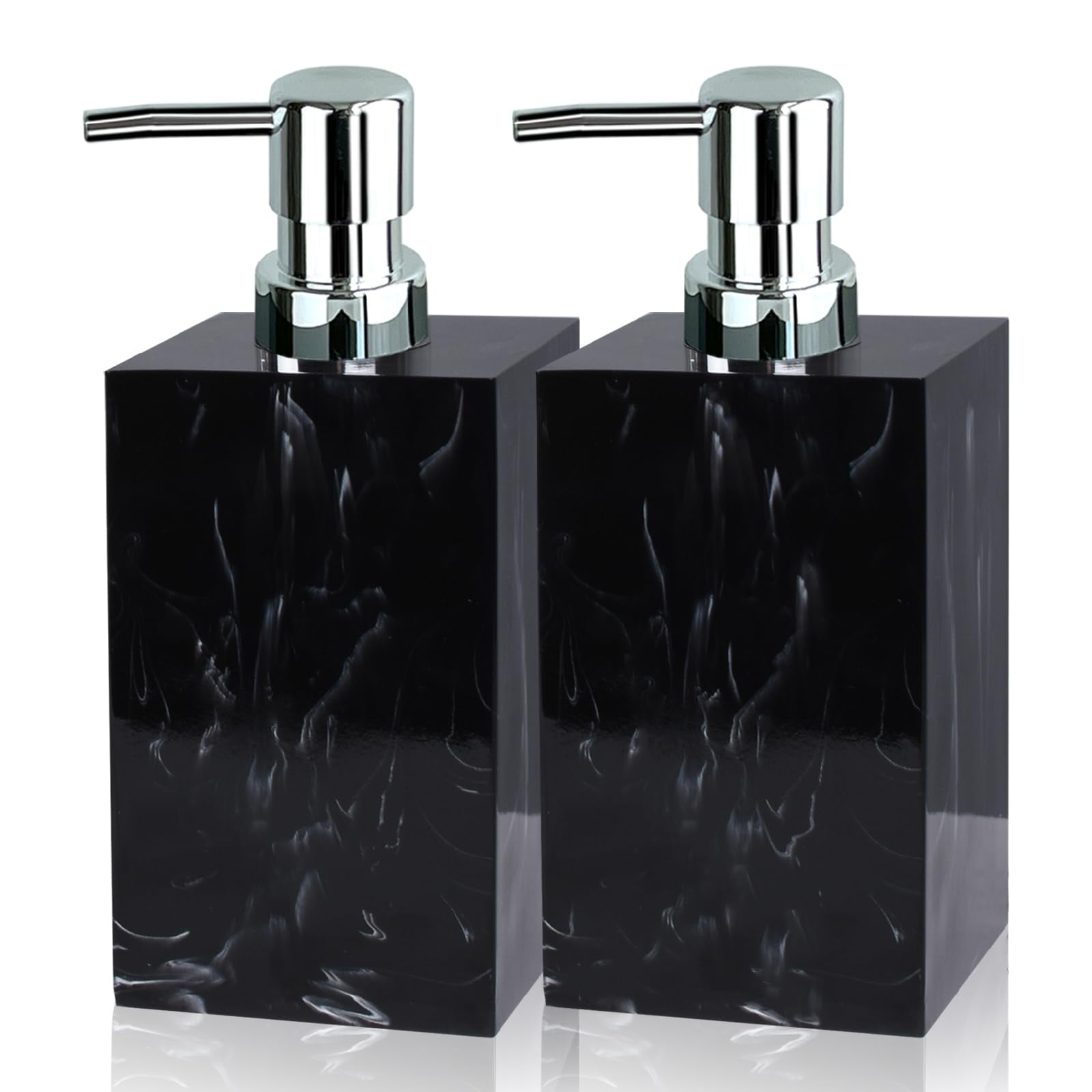 2 Pack Marble Look Hand Soap Dispenser, 16.9 oz Countertop Hand Lotion Pump Bottles, Lotion Container, Refillable Liquid Hand Soap Jar, Resin Shower Dispensers for Bathroom, Kitchen (Black)