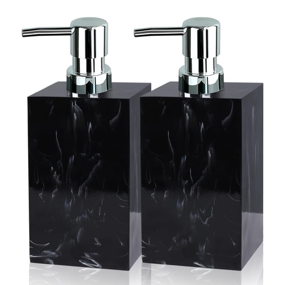 2 Pack Marble Look Hand Soap Dispenser, 16.9 oz Countertop Hand Lotion Pump Bottles, Lotion Container, Refillable Liquid Hand Soap Jar, Resin Shower Dispensers for Bathroom, Kitchen (Black)