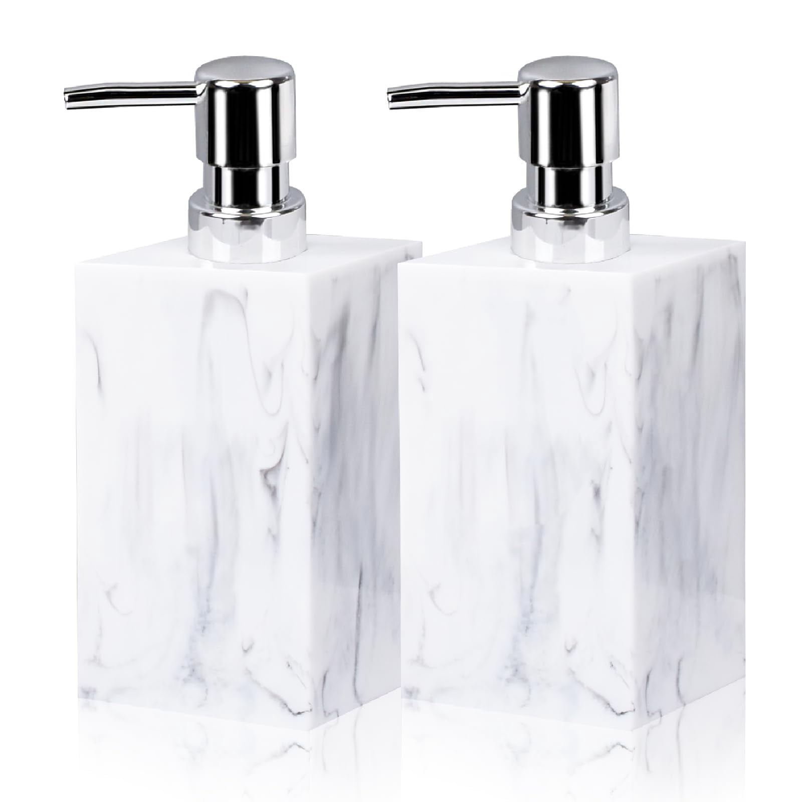 2 Pack Marble Look Hand Soap Dispenser, 16.9 oz Countertop Hand Lotion Pump Bottles, Lotion Container, Refillable Liquid Hand Soap Jar, Resin Shower Dispensers for Bathroom, Kitchen (Black)