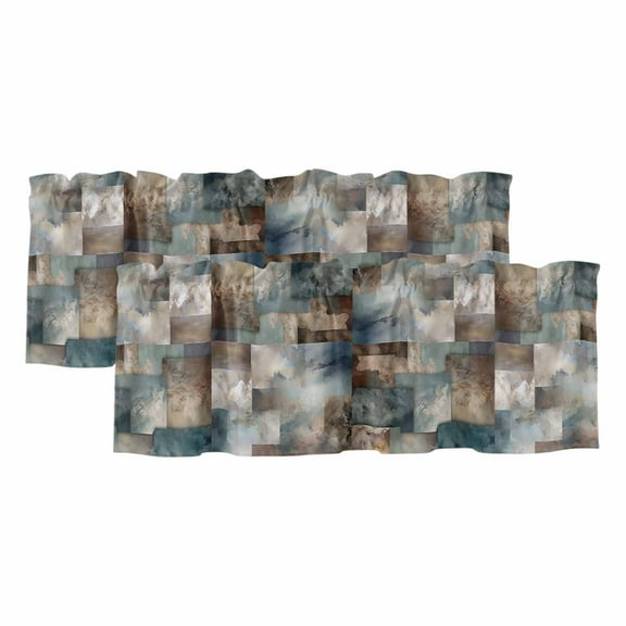 2 Pack Marble Teal Valance for Window Brown Abstract Geometric Lines Kitchen Valance Rod Pocket Short Curtain Topper Decorative Window Treatment for Living Room Bedroom 42"x18"
