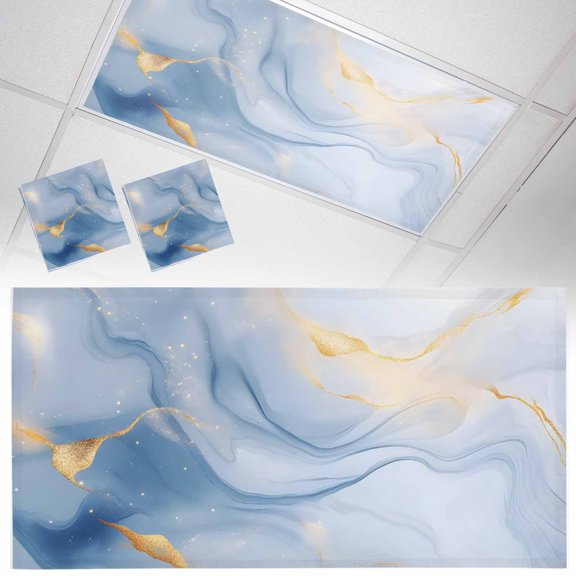2 Pack Marble Texture Fluorescent Light Covers for Ceiling Lights Blue Gold Ornamental Blending Magnetic Ceiling Light Covers Overhead Light Filters for Office Classroom Home
