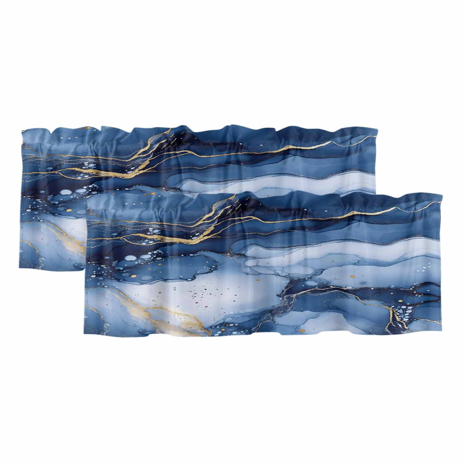 2 Pack Marble Texture Gradient Valance for Window Blue Gold Gradient ...