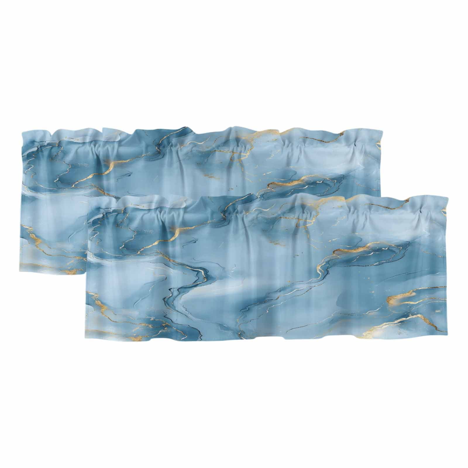 2 Pack Marble Texture Valance for Window Gold Blue Crack Abstract ...
