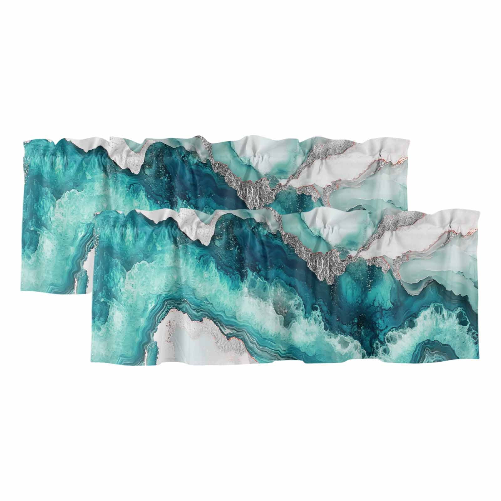 2 Pack Marble Turquoise Valance for Window Modern Abstract Luxury ...