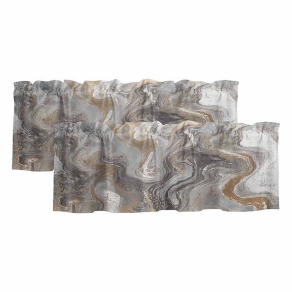 2 Pack Marble Valance for Window Abstract Fluid Art Grey Brown Marble Texture Modern Kitchen Valance Rod Pocket Short Curtain Topper Decorative Window Treatment for Living Room Bedroom 60"x18"