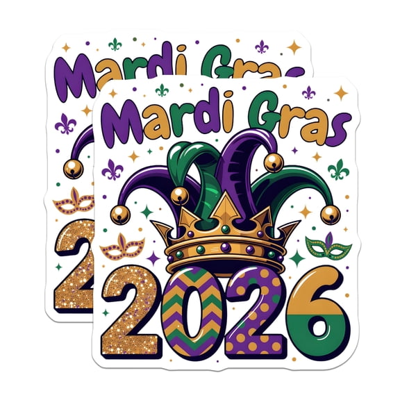 (2 Pack) Mardi Gras 2026 Magnets - Jester Hat Crown - Carnival Decorations - 5" On Longest Side - Premium Magnet - for Cars, Refrigerators, Toolboxes, Lockers - Made in USA - MAG16195