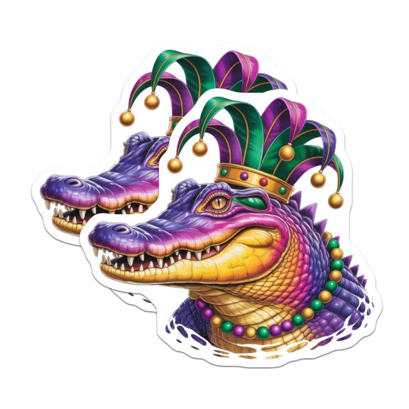 (2 Pack) Mardi Gras Alligator Magnets - New Orleans Decor - Festive Fridge Art - Louisiana Souvenir - 5 Inches On Longest Side - Thick Durable Magnet - Made in USA