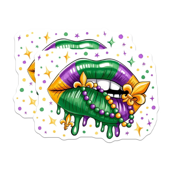 (2 Pack) Mardi Gras Lips Magnets - New Orleans Celebration - Fleur De Lis Decor - Carnival Party Favors - 5 Inches On Longest Side - Thick Durable Magnet - Made in USA - MAG28138