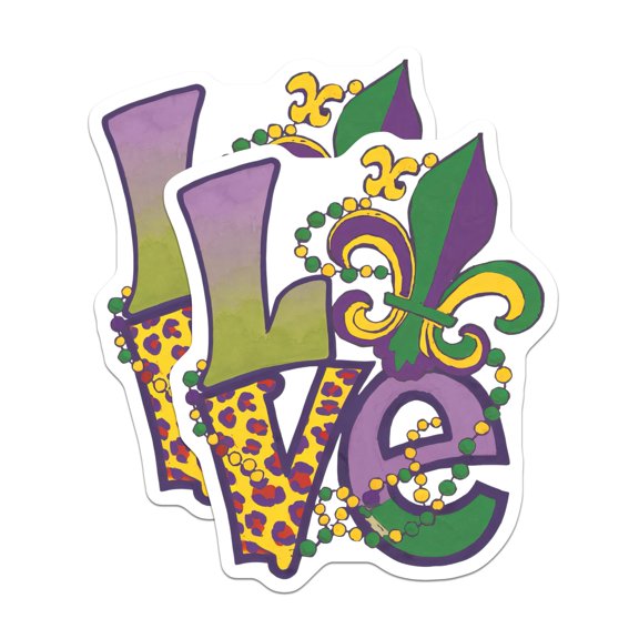 (2 Pack) Mardi Gras Love Magnets - Fleur de Lis Decor - Carnival Celebration Accessories - 5" On Longest Side - Premium Magnet - for Cars, Refrigerators, Toolboxes, Lockers - Made in USA - MAG15336