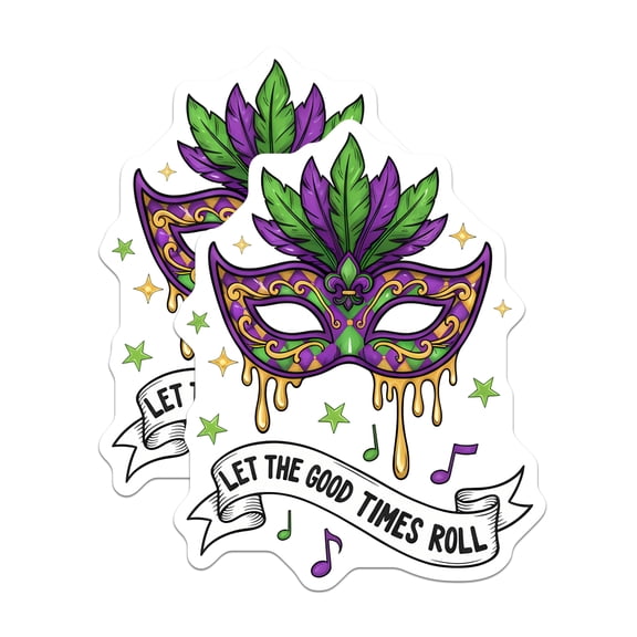 (2 Pack) Mardi Gras Mask Magnets - Let The Good Times Roll - Festive Refrigerator Decor - 5" On Longest Side - Premium Magnet - for Cars, Refrigerators, Toolboxes, Lockers - Made in USA - MAG15119
