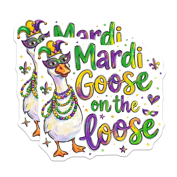 (2 Pack) Mardi Gras Stickers - Goose Sticker - Funny Celebration Decals- 5" On Longest Side - Sticks to Smooth Flat Surfaces - Made in USA - BMCS16590