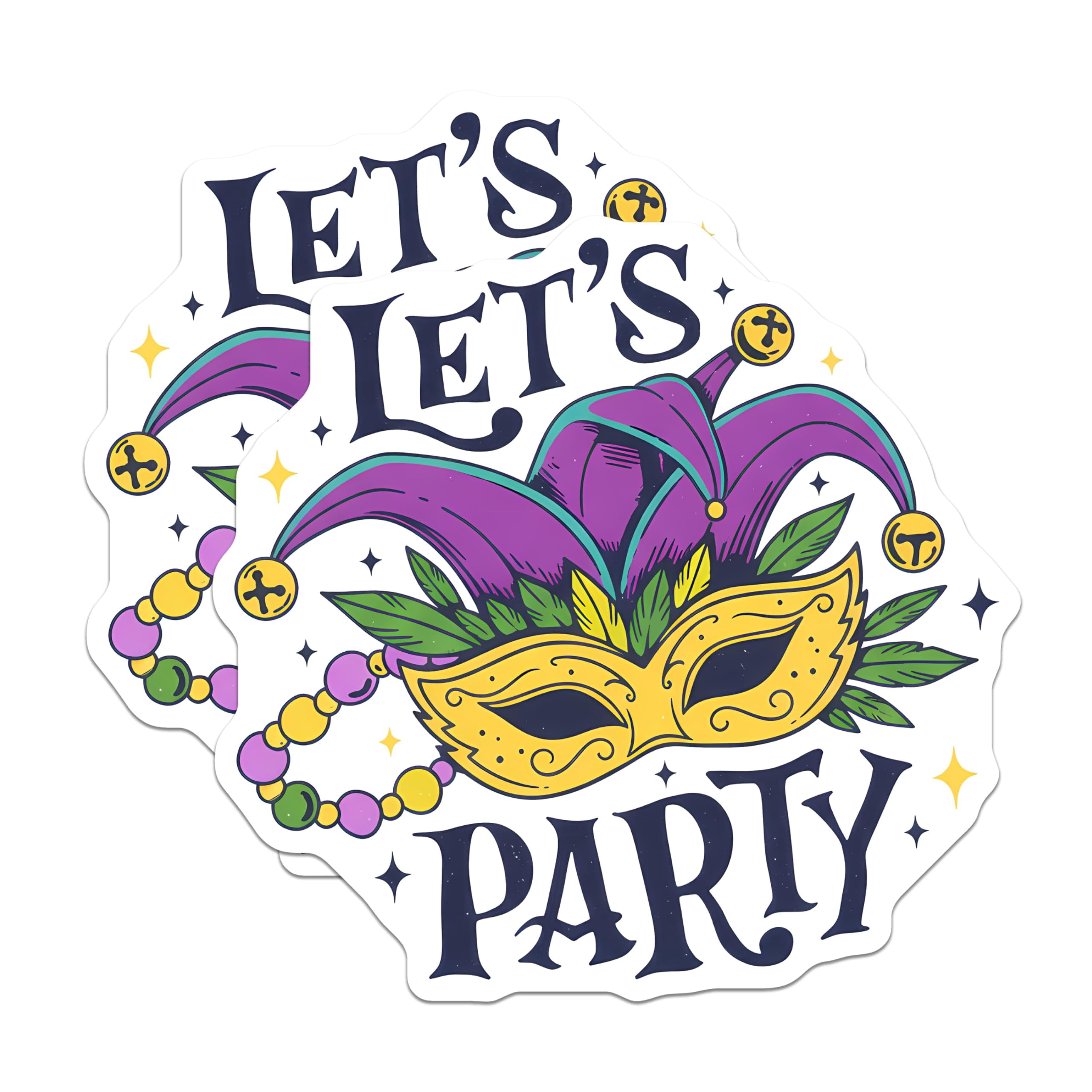 (2 Pack) Mardi Gras Stickers - Let's Party Sticker - Jester Mask Decals ...