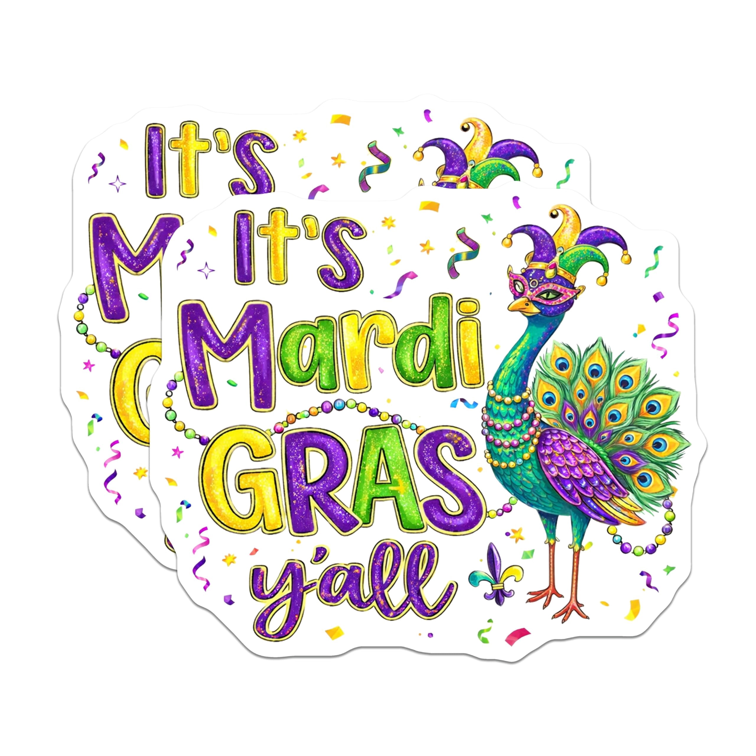 (2 Pack) Mardi Gras Stickers - Peacock - Carnival Stickers- 5