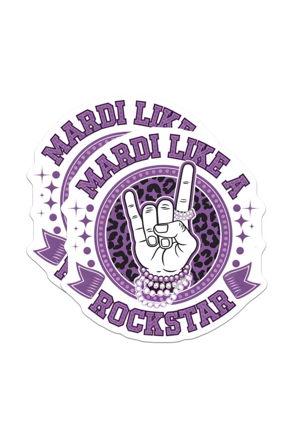 (2 Pack) Mardi Gras Stickers - Rockstar Hand - Purple Party Decal - 5" On Longest Side - Sticks to Smooth Flat Surfaces - Made in USA - BMCS15749