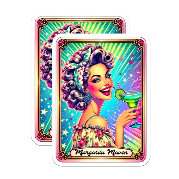 (2 Pack) Margarita Maven Magnets - Pin Up Cocktail Girl - Retro Pop Art Kitchen Decor - 5 Inches On Longest Side - Thick Durable Magnet - Made in USA - MAG23097