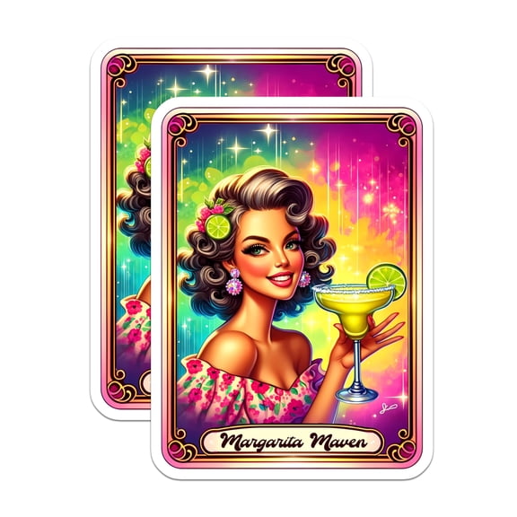 (2 Pack) Margarita Maven Stickers - Pin Up Girl Art - Cocktail Lover Decor - 5" On Longest Side - Sticks to Smooth Flat Surfaces - Made in USA - BMCS20480