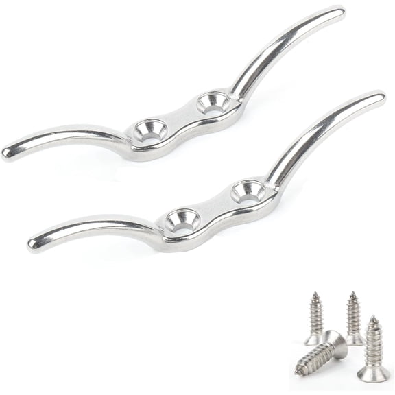 2-Pack Marine Boat Cleats 6 inch, Heavy Duty 316 Stainless Steel Dock Cleats with Mounting Screws, Open Base Rope Cleats for Boat Deck, Kayak, Pier and Nautical Home Decor