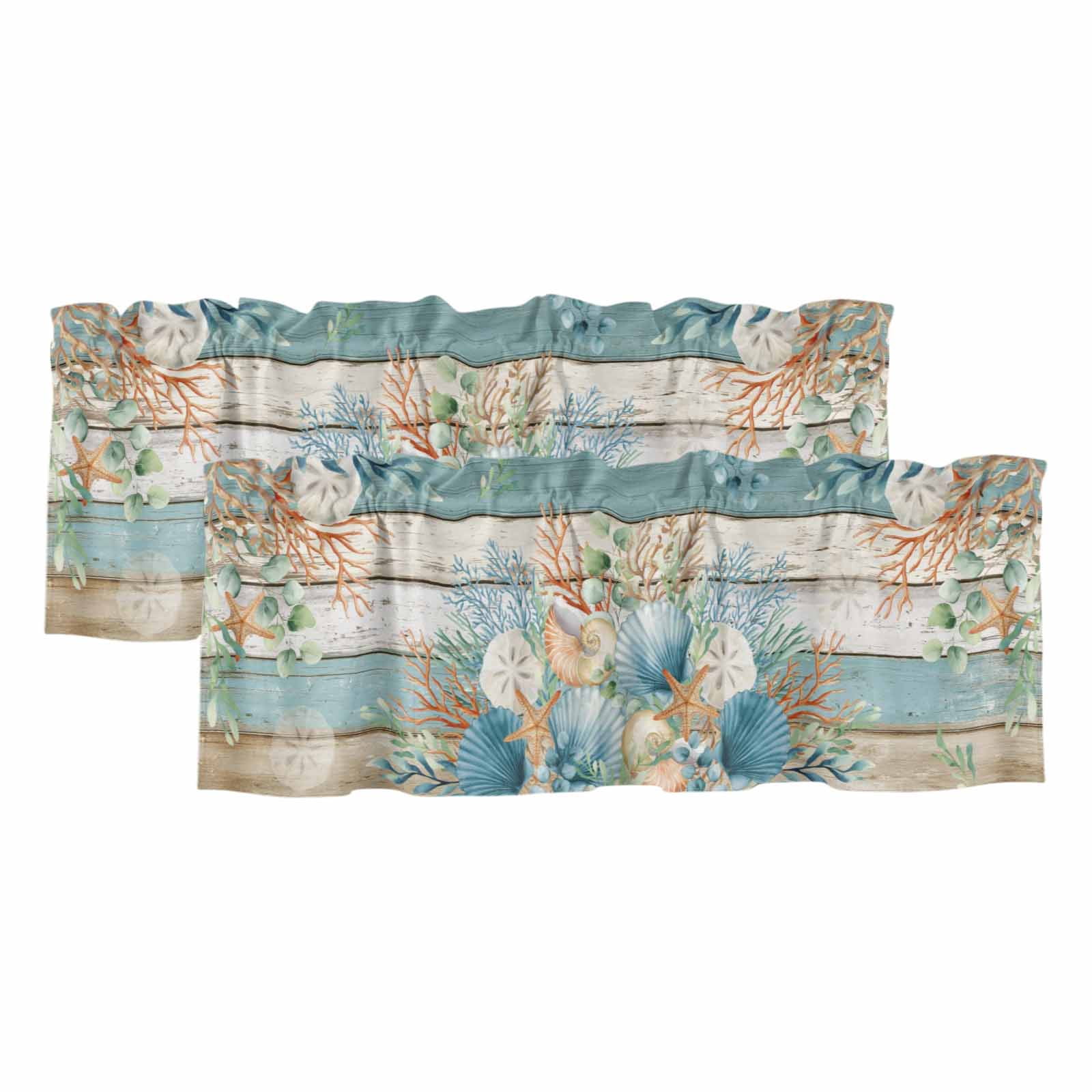 Room Window Shell 2 Pack Marine Life Valance for Window Shell Coral Eucalyptus Leaves ...