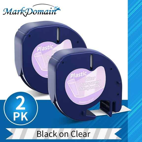 2 Pack Markdomain Compatible with Dymo Clear Transparent Label Tape Plastic Letratag Refills 12mm x 4m Tape 16952