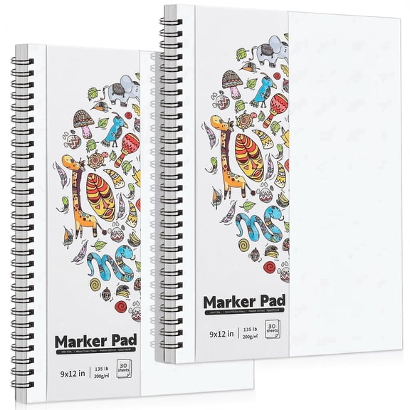 2-Pack Marker Paper Sketchbook pad, 30 Sheets 9×12in Double Sided Bleedproof Sketch Pad Alcohol Marker Paper for Adults & Teens