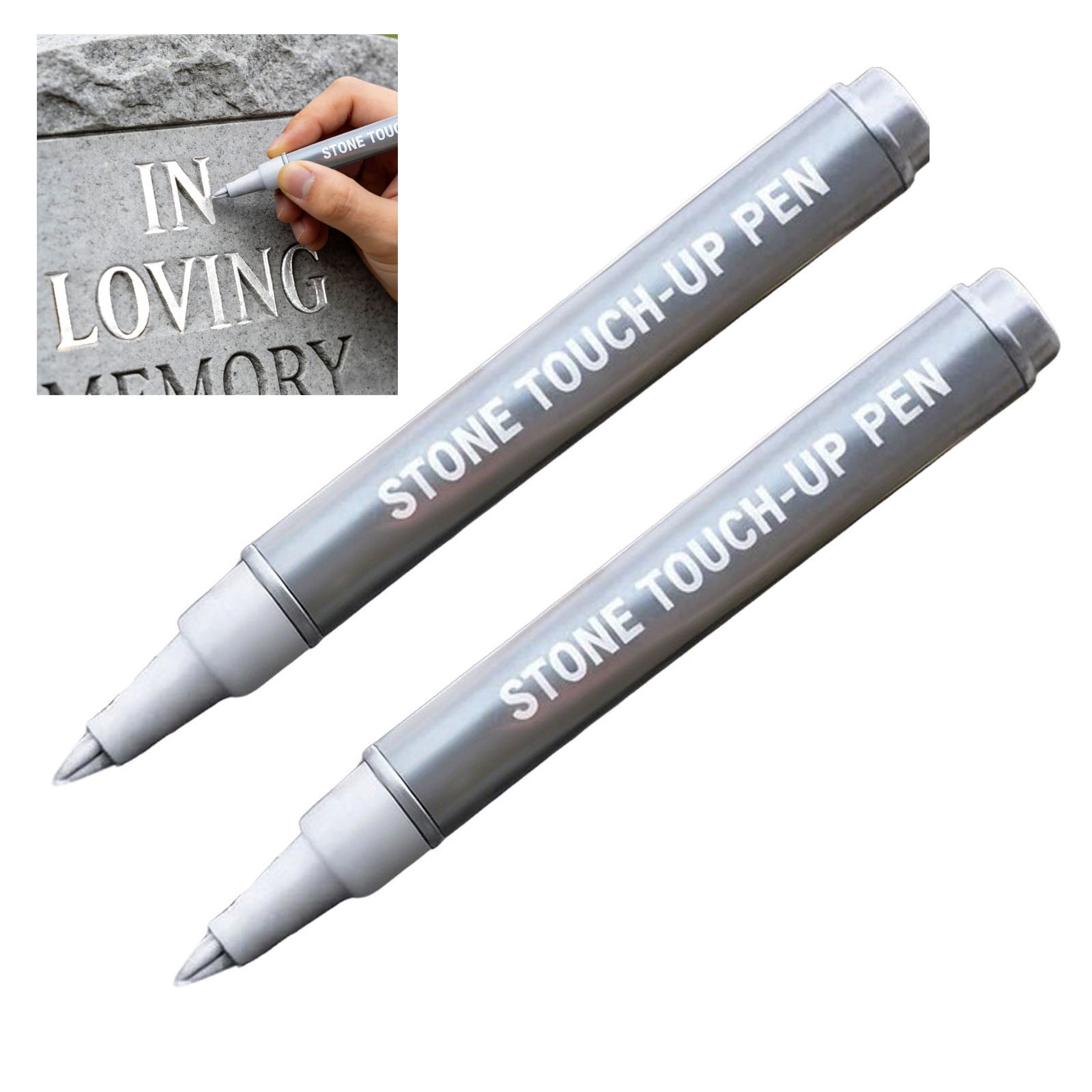 2 Pack Marker Pen for Restoring Faded Grave Inscriptions, Fast-Drying Stone Touch Up Pen, Paint Markers for Granite Headstones Grave Marker Mug, Silver
