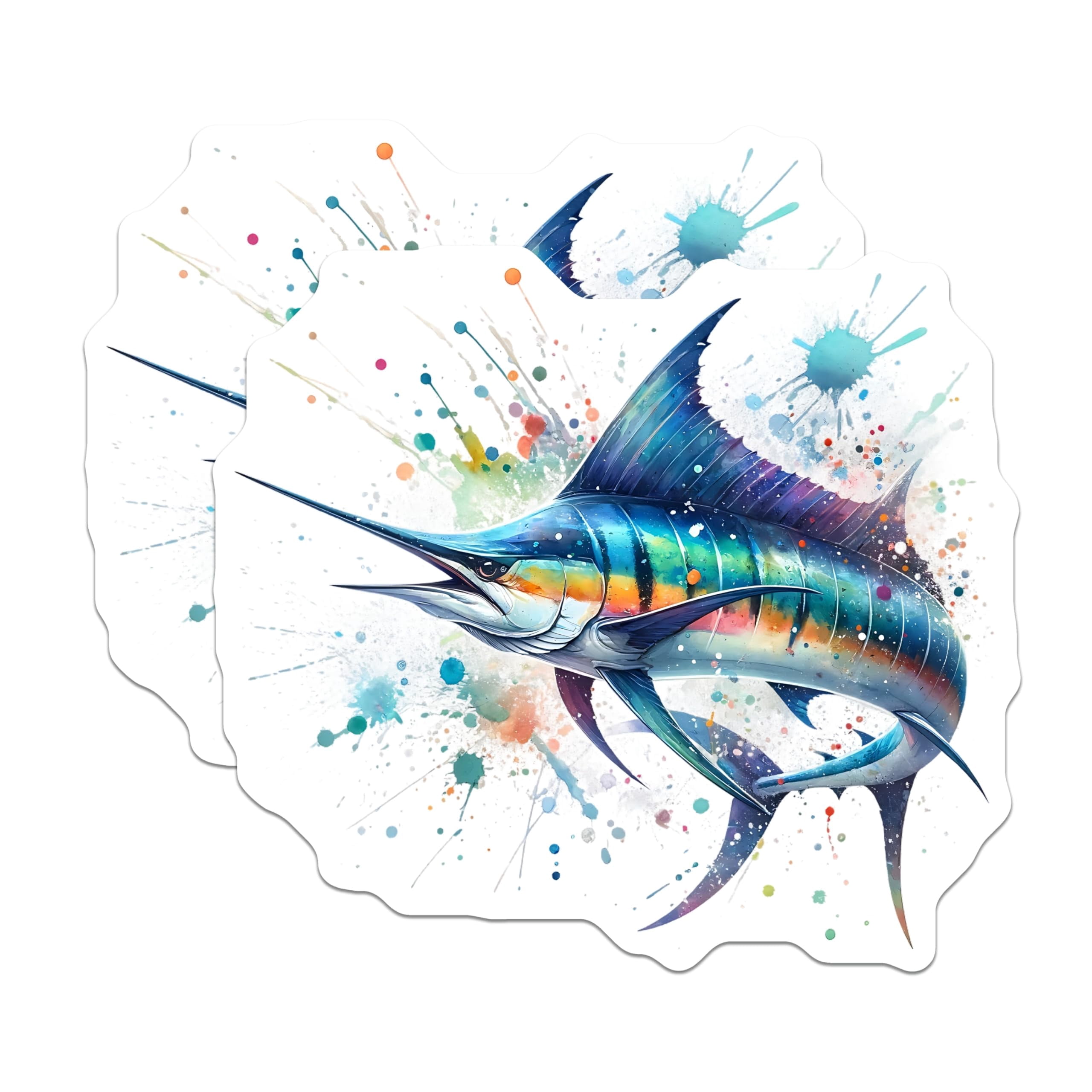 Merling Fish Sticker (2 Pack) Marlin Stickers - Watercolor Fish Stickers - Ocean Creature ...