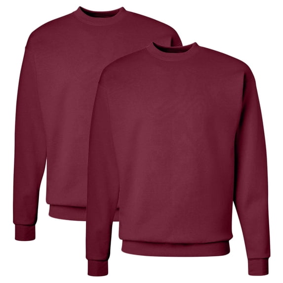 2 Pack Maroon Hanes EcoSmart Crewneck Sweatshirt Fleece Lined