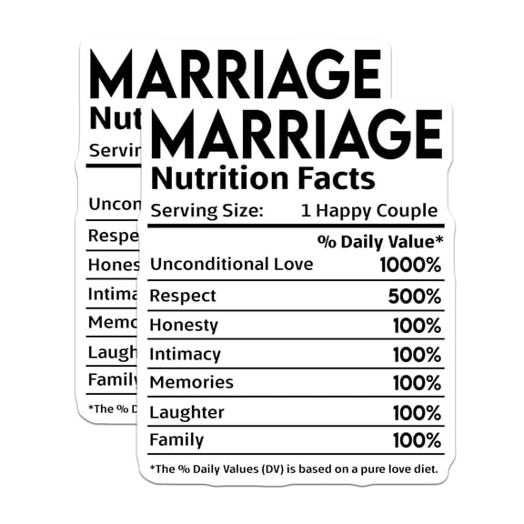 (2 Pack) Marriage Nutrition Facts Magnets - Love - Relationship - Fun Marriage Facts - 5" On Longest Side - for Cars, Fridges, Toolboxes - Made in USA - MAG4139