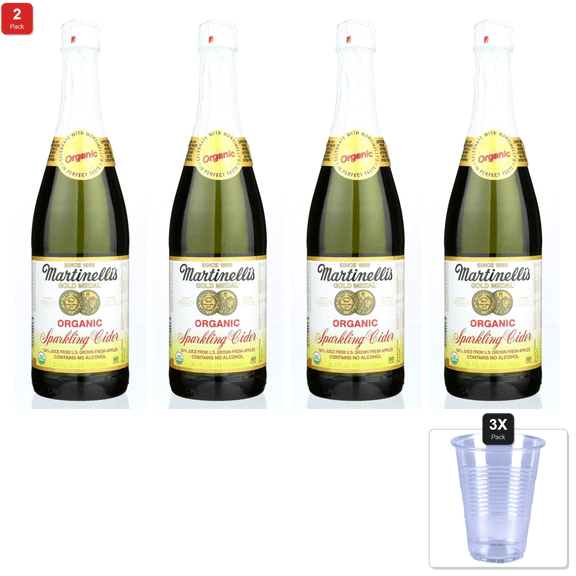 2 Pack | Martinelli Juice Sparkling Cider Organic, 25.4 Oz (Pack Of 2) & 3x Disposable Cup