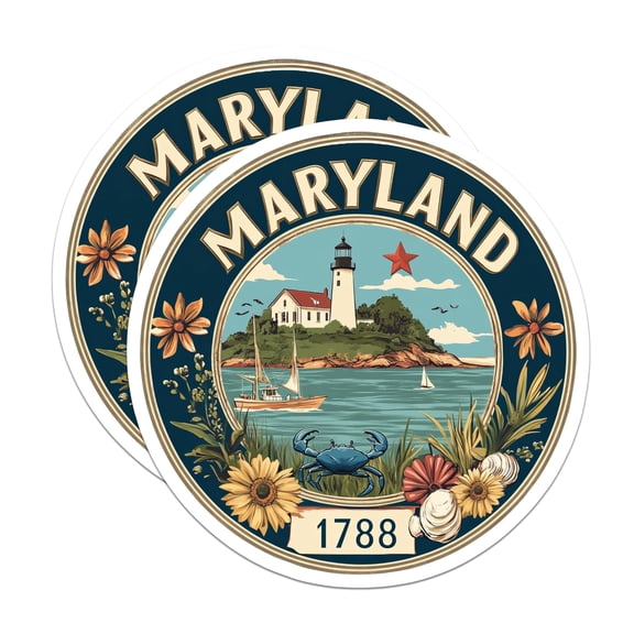 (2 Pack) Maryland Magnets - State Seal Illustration - Nautical Lighthouse Fridge Magnets - 5" On Longest Side - Premium Magnet - for Cars, Refrigerators, Toolboxes, Lockers - Made in USA - MAG14355