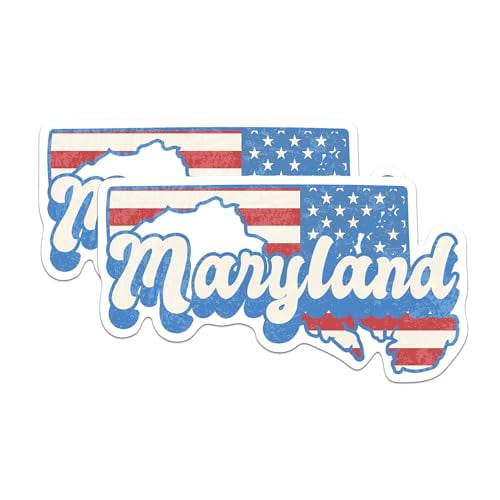 (2 Pack) Maryland State Outline Stickers - MD State Shape with USA Flag - 5 Inches On Longest Side - Premium Vinyl - Choose Your State - for Cars, Skateboards, Laptops - Made in USA - BMCS1146