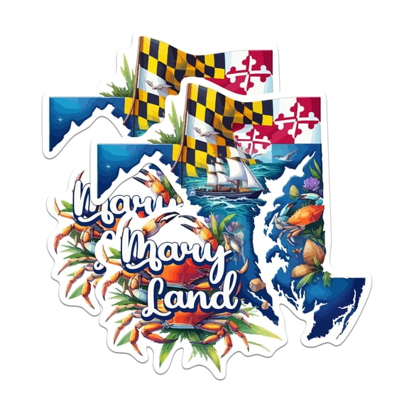 (2 Pack) Maryland State Shape Stickers - MD State Sticker - Choose from 50 States - 5 Inches On Longest Side - Premium Vinyl - for Cars, Skateboards, Laptops - Made in USA - BMCS1261