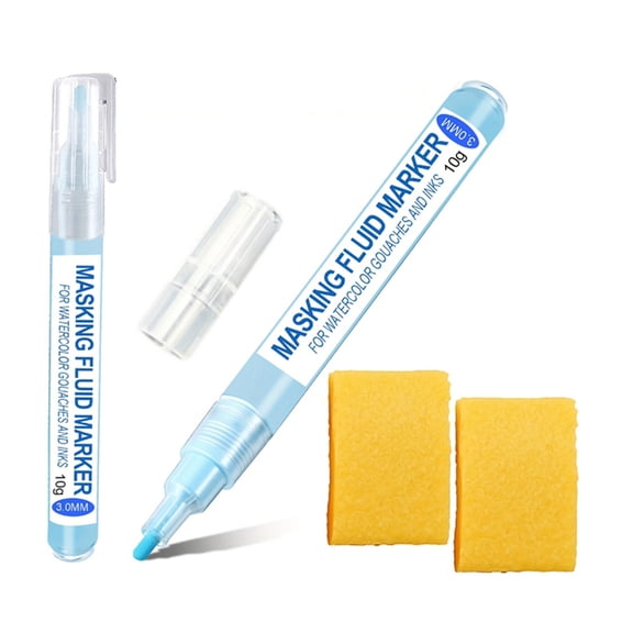 2 Pack Masking Fluid Pens for Watercolor Painting with 2 Erasers,Masking Fluid Marker for Various Art Projects