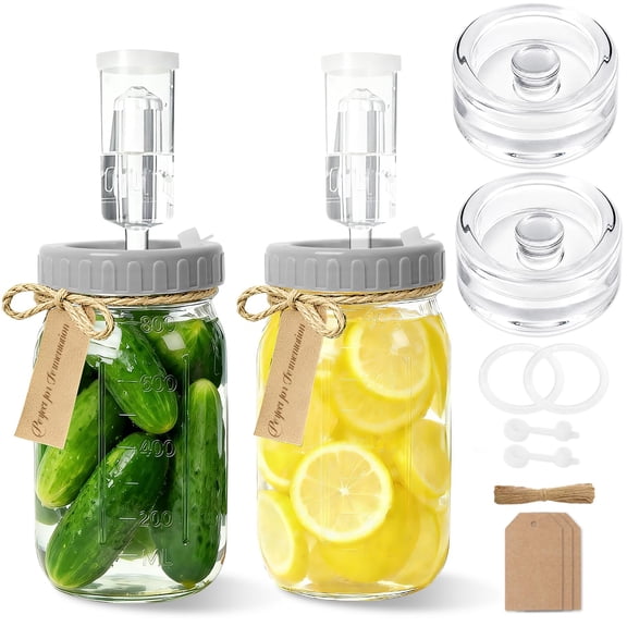 2-Pack Mason Jar Fermentation Kit, 32 oz Jars with Plastic Lids & Weights