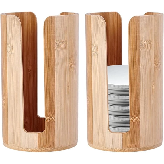2 Pack Mason Jar Lid Organizer Wooden Tumbler Lid Storage Rack Vertical Holder for Kitchen Countertop Pantry Organization Inner Diameter: 3.72 Inch