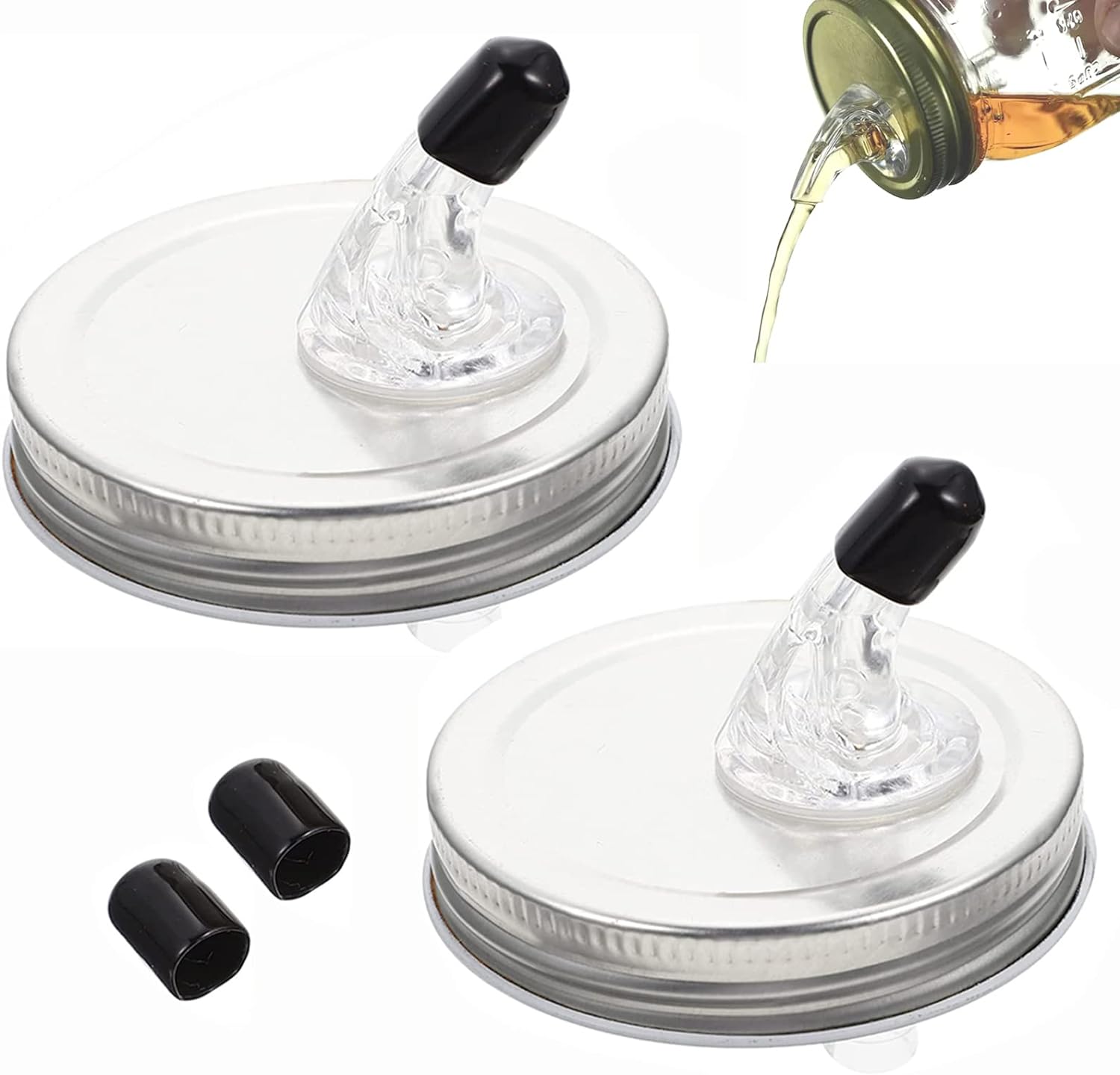 2Pack Mason Jar Lids with Pour Spouts Free Flow Dispensers for 2.75