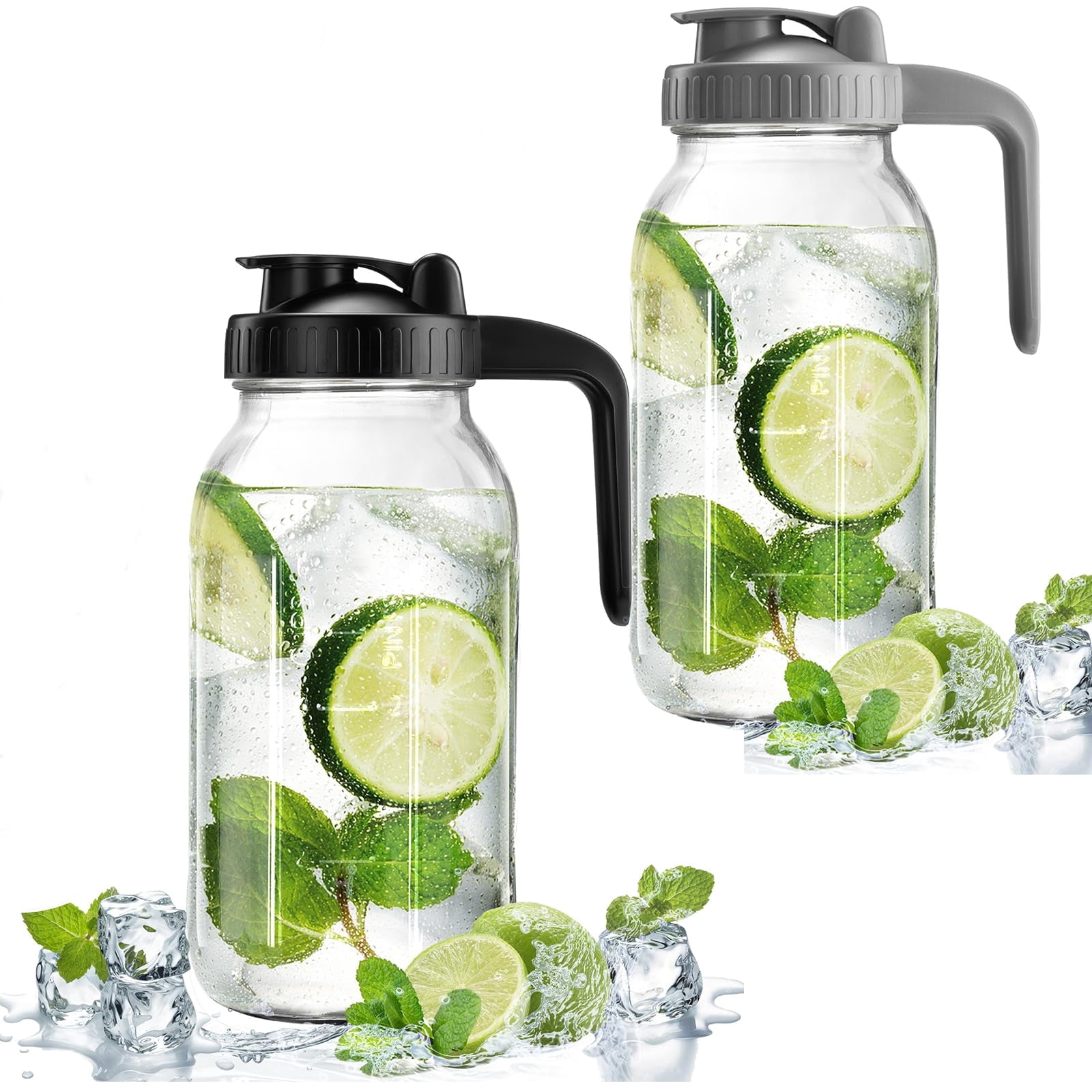 2 Pack Mason Jar With Pour Spout Lid V-shaped  64 Oz Sun Tea Double Leak Proof 2 Quart Drink Pitcher For Breastmilk Juice Coffee Creamer Iced Pitcher...
