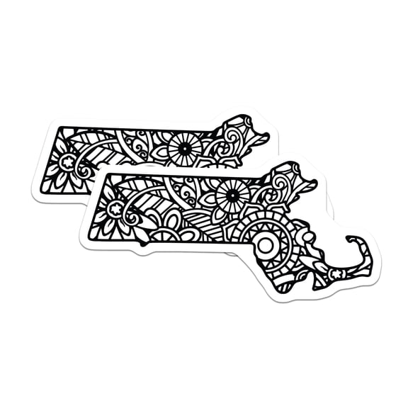 (2 Pack) Massachusetts State Magnets - Mandala Art - Geography Decor - 5" On Longest Side - Premium Magnet - for Cars, Refrigerators, Toolboxes, Lockers - Made in USA - MAG17534
