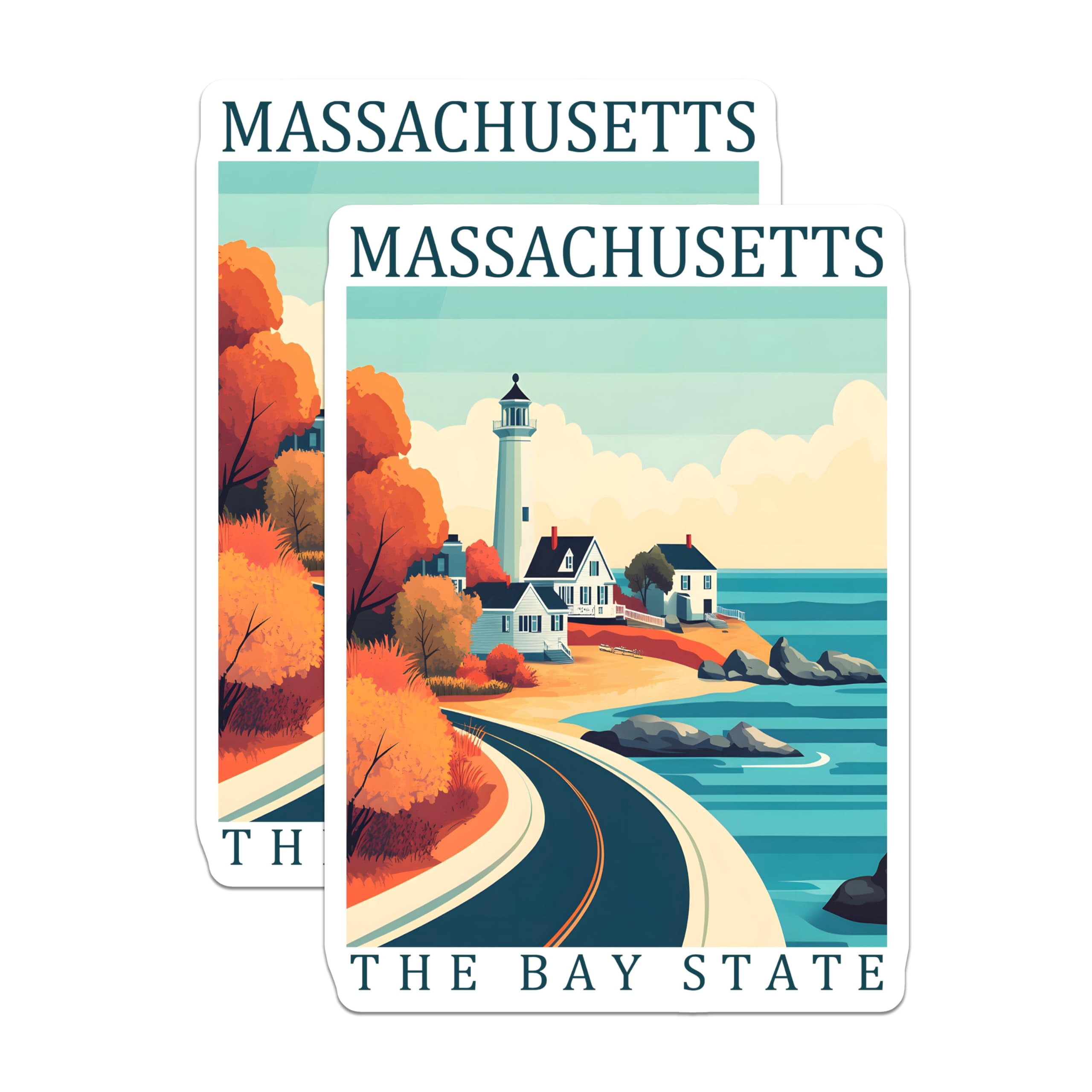 (2 Pack) Massachusetts Stickers - Bay State Sticker - Coastal Scenery ...