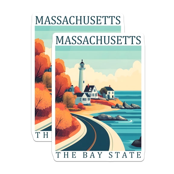(2 Pack) Massachusetts Stickers - Bay State Sticker - Coastal Scenery Sticker - 5" On Longest Side - Sticks to Smooth Flat Surfaces - Made in USA - BMCS18397