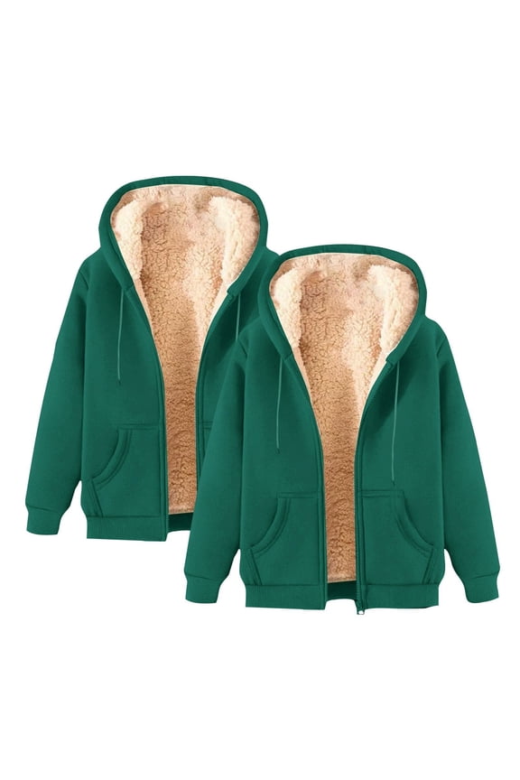 2 Pack Matching Couple Fleece Hoodies, Winter Thickened Warm Hooded Jacket Set, Loose Fit Couple's Outfits, Casual Fleece Jacket with Pockets, Mens Womens Matching Set Green XXL
