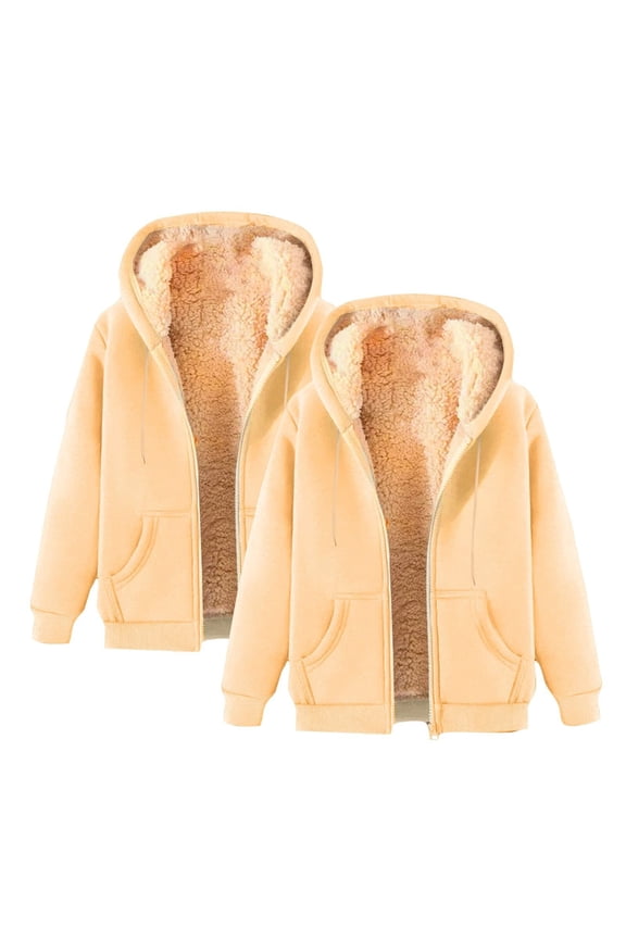 2 Pack Matching Couple Fleece Hoodies, Winter Thickened Warm Hooded Jacket Set, Loose Fit Couple's Outfits, Casual Fleece Jacket with Pockets, Mens Womens Matching Set Beige XXL